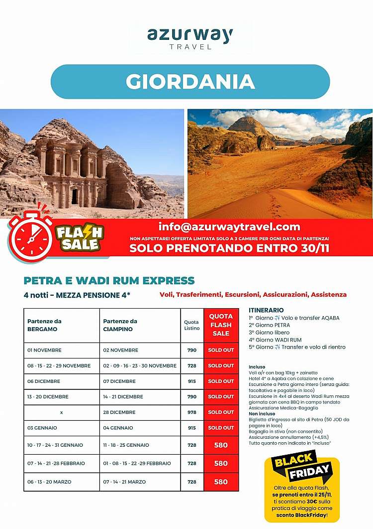 MINITOUR GIORDANIA a 580€ ! Quote promozionali entro 30/11